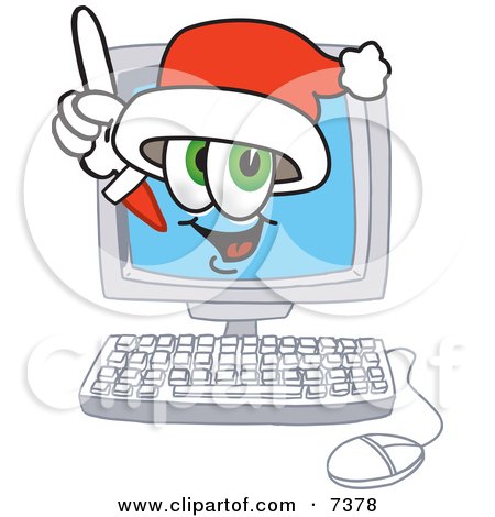 Clipart Picture of a Santa Claus Mascot Cartoon Character Waving From Inside a Computer Screen by Mascot Junction