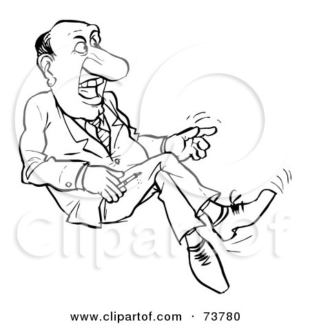 Royalty-Free (RF) Clipart Illustration of a Black And White Outline Of A Man Seated by Alex Bannykh