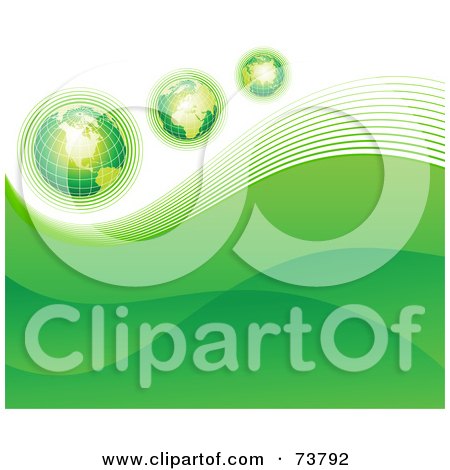 Royalty-Free (RF) Clipart Illustration of a Green Business Background Of Three Globes Over Green Waves by elena