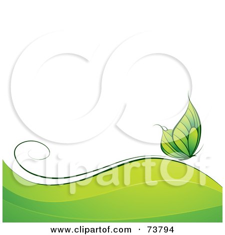 Royalty-Free (RF) Clip Art Illustration of a Green Butterfly Over Waves With White Text Space by elena