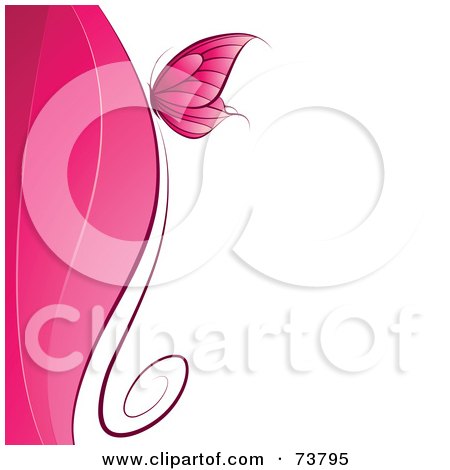 Royalty-Free (RF) Clipart Illustration of a Pink Butterfly Over Waves With White Text Space by elena