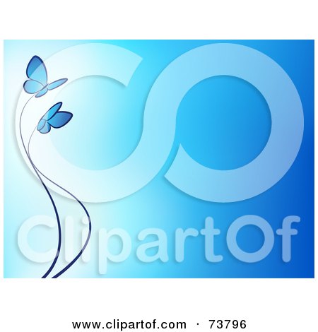Royalty-Free (RF) Clipart Illustration of a Gradient Blue Background With Two Blue Butterflies And Trailing Waves by elena