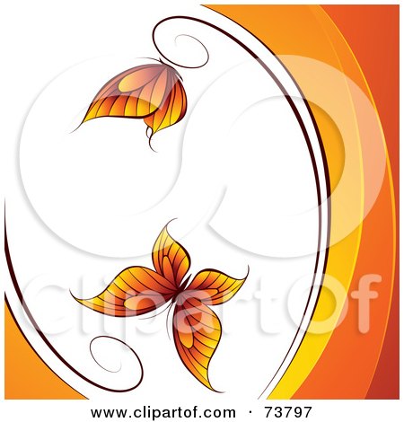 Royalty-Free (RF) Clipart Illustration of a White Background With Two Orange Butterflies And Waves by elena