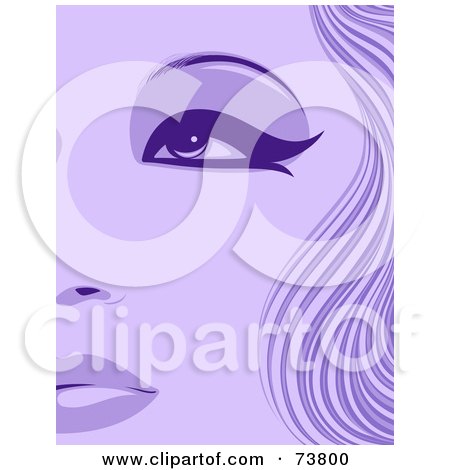 Royalty-Free (RF) Clipart Illustration of a Closeup Of A Purple Woman's Face With Thick Eyeliner And Wavy Hair by elena