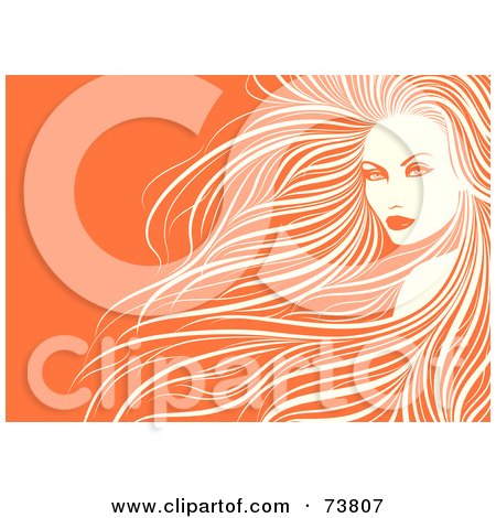 Royalty-Free (RF) Clipart Illustration of a Stunning Beautiful Woman With Long Hair Flowing Around Her Face - Orange And White Coloring by elena