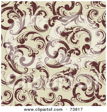 Royalty-Free (RF) Clipart Illustration of a Seamless Background Of Brown Floral Scrolls Over Beige by elena