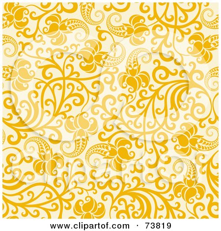 Royalty-Free (RF) Clipart Illustration of a Seamless Background Of Yellow Flowers And Vines On Beige by elena