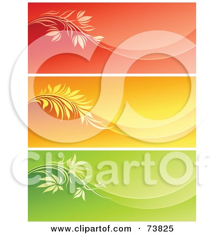 Royalty-Free (RF) Clipart Illustration of a Digital Collage Of Red, Orange And Green Vine Wave Banners by elena