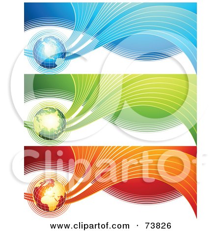 Royalty-Free (RF) Clipart Illustration of a Digital Collage Of Blue, Green And Red Global Wave Wave Banners by elena