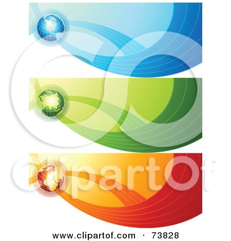 Royalty-Free (RF) Clipart Illustration of a Digital Collage Of Blue, Green And Red Globe Communication Banners by elena
