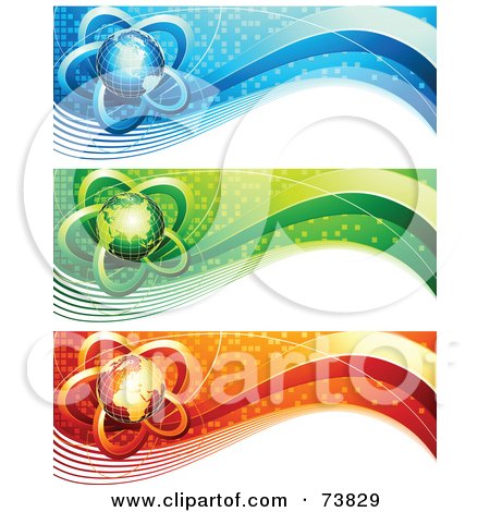 Royalty-Free (RF) Clipart Illustration of a Digital Collage Of Blue, Green And Red Communication Globe Banners by elena
