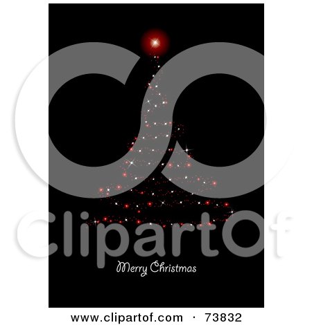 Royalty-Free (RF) Clipart Illustration of a Merry Christmas Greeting Under A Sparkled Christmas Tree On Black by MilsiArt