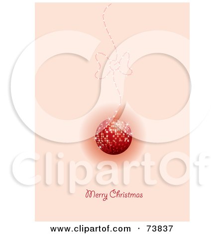 Royalty-Free (RF) Clipart Illustration of a Merry Christmas Greeting Under A Sparkly Red Ornament On Pink by MilsiArt