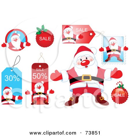 Royalty-Free (RF) Clipart Illustration of a Digital Collage Of Santa And Christmas Retail Tags by Pushkin