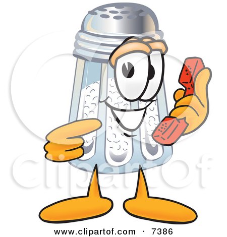 Clipart Picture of a Salt Shaker Mascot Cartoon Character Holding a Telephone by Mascot Junction