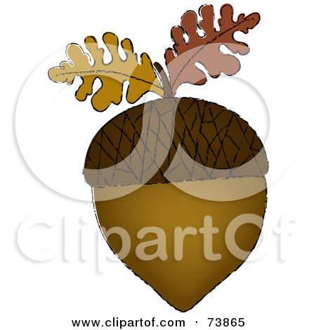 Royalty-Free (RF) Clipart Illustration of a Brown Acorn With Two Autumn Oak Leaves by Pams Clipart