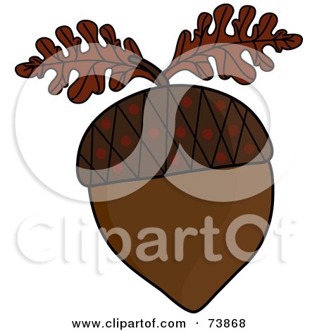 Royalty-Free (RF) Clipart Illustration of a Brown Acorn With Two Brown Oak Leaves by Pams Clipart