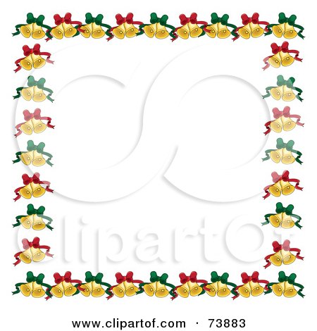 Royalty-Free (RF) Clipart Illustration of a Border Of Christmas Bells With Green And Red Bows Over White by Pams Clipart