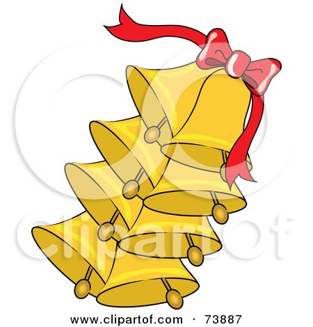 Royalty-Free (RF) Clipart Illustration of a Strand Of Ringing Gold Bells And A Red Ribbon by Pams Clipart