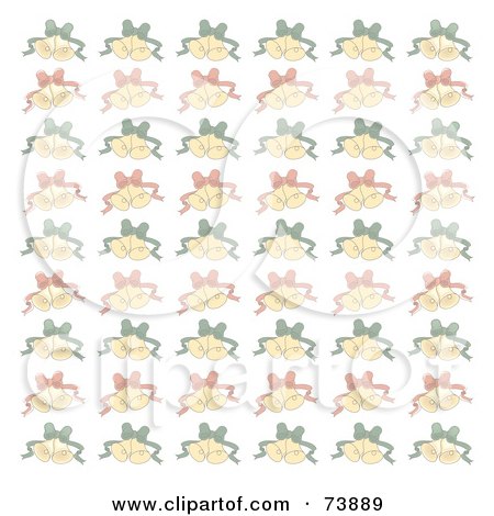 Royalty-Free (RF) Clipart Illustration of a Background Of Faded Christmas Bells With Red And Green Ribbons On White by Pams Clipart