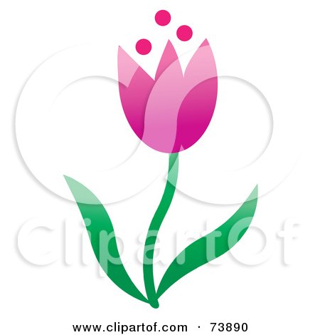 Royalty-Free (RF) Clipart Illustration of a Pink Spring Tulip Flower With Green Leaves by Pams Clipart