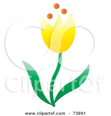 Royalty-Free (RF) Clipart Illustration of a Yellow Spring Tulip Flower With Green Leaves by Pams Clipart