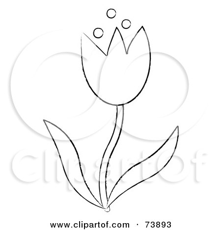 Royalty-Free (RF) Clipart Illustration of a Black And White Outline Of A Spring Tulip Flower by Pams Clipart