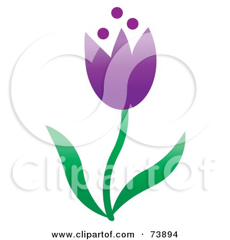 Royalty-Free (RF) Clipart Illustration of a Purple Spring Tulip Flower With Green Leaves by Pams Clipart