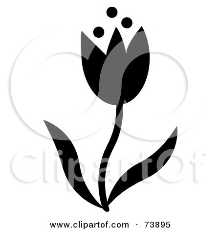 Royalty-Free (RF) Clipart Illustration of a Black And White Spring Tulip Flower With Leaves by Pams Clipart