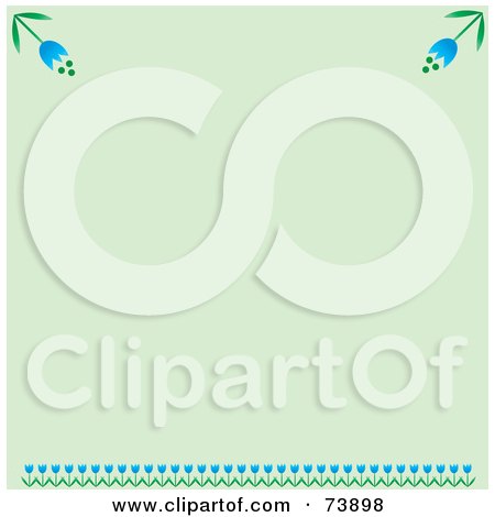 Royalty-Free (RF) Clipart Illustration of a Green Background With A Blue Tulip Border by Pams Clipart