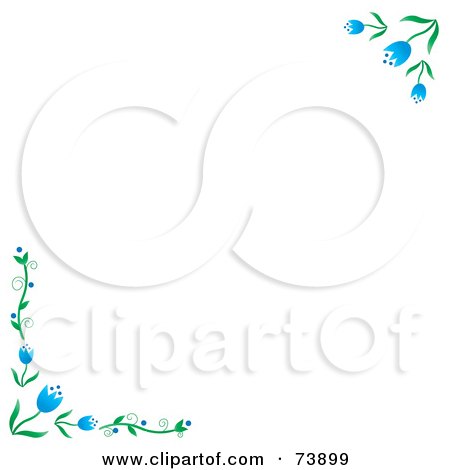 Royalty-Free (RF) Clipart Illustration of a White Background With Blue Spring Tulip Corners by Pams Clipart