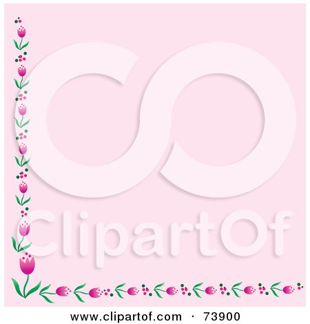 Royalty-Free (RF) Clipart Illustration of a Pink Background With Bottom And Left Pink Tulip Borders by Pams Clipart