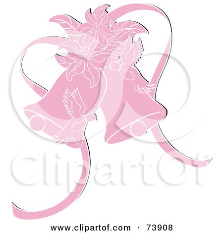 Royalty-Free (RF) Clipart Illustration of Pink Doves With Lilies And Wedding Bells by Pams Clipart