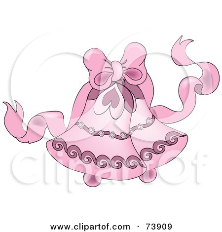Royalty-Free (RF) Clipart Illustration of a Pink Bow With Elegant Wedding Bells by Pams Clipart