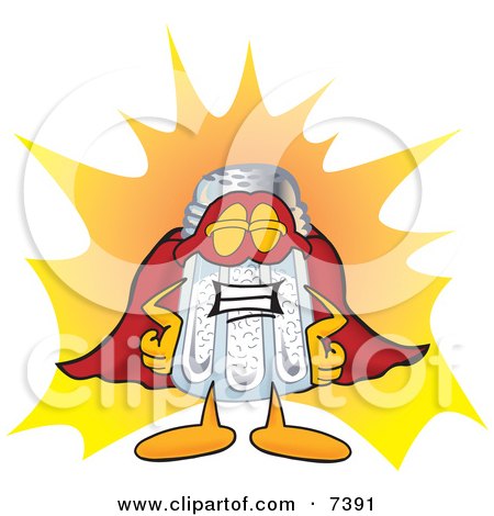 Clipart Picture of a Salt Shaker Mascot Cartoon Character Dressed as a Super Hero by Mascot Junction