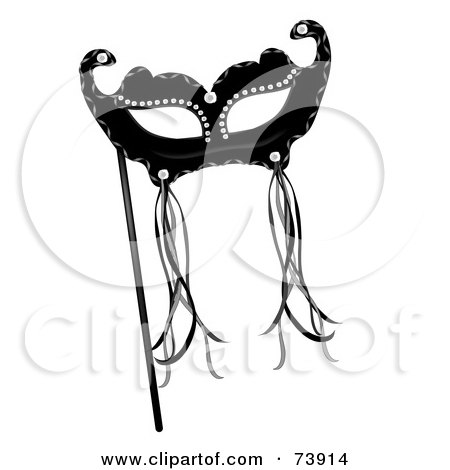 Royalty-Free (RF) Clipart Illustration of a Black Mardi Gras Mask With Ribbons by Pams Clipart