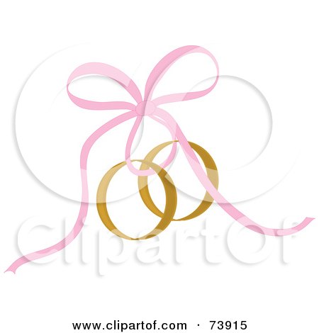 Royalty-Free (RF) Clipart Illustration of a Pink Ribbon Securing Gold Wedding Rings by Pams Clipart