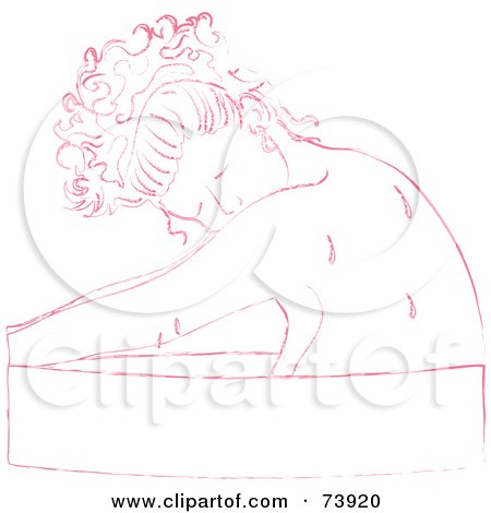 Royalty-Free (RF) Clipart Illustration of a Pink Woman Soaking In A Tub, Over A Blank Banner On White by Pams Clipart