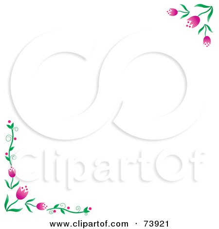 Royalty-Free (RF) Clipart Illustration of a White Background With Pink Spring Tulip Corners by Pams Clipart