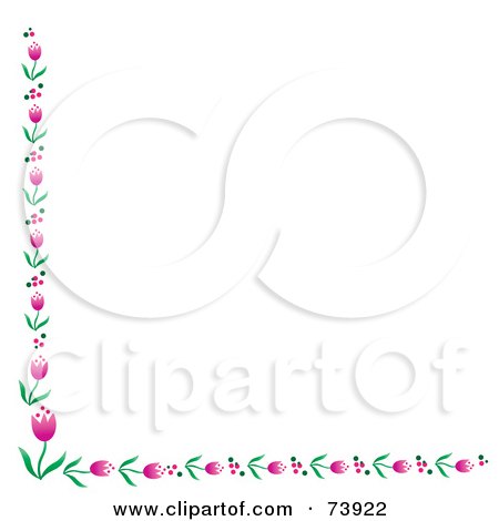 Royalty-Free (RF) Clipart Illustration of a White Background With Bottom And Left Pink Tulip Borders by Pams Clipart