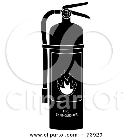 Royalty-Free (RF) Clipart Illustration of a Black And White Fire Extinguisher With A Flame Image by Pams Clipart