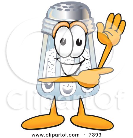 Clipart Picture of a Salt Shaker Mascot Cartoon Character Waving and Pointing by Mascot Junction