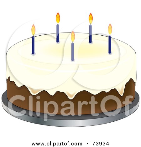 Royalty-Free (RF) Clipart Illustration of a Vanilla Birthday Cake With Icing And Blue Candles by Pams Clipart