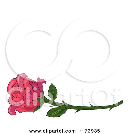 Royalty-Free (RF) Clipart Illustration of a Single Pink Rose On A Long Thorny Stem by Pams Clipart