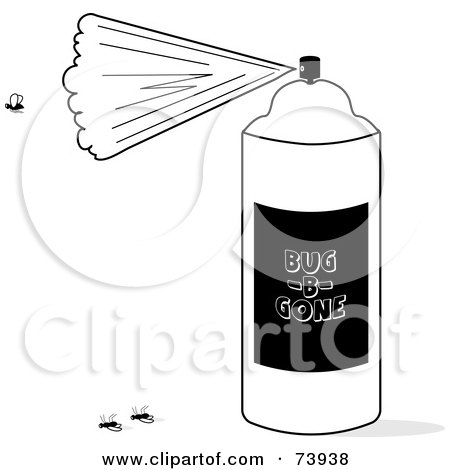 Royalty-Free (RF) Clipart Illustration of a Black And White Aerosol Bug Killer Spray Can With Dead Flies by Pams Clipart
