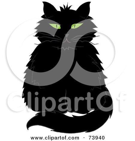Royalty-Free (RF) Clipart Illustration of a Black Longhair Cat With Green Eyes by Pams Clipart