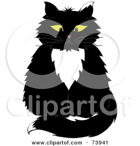 Royalty-Free (RF) Clipart Illustration of a Sitting Yellow Eyed Long Haired Tuxedo Cat by Pams Clipart
