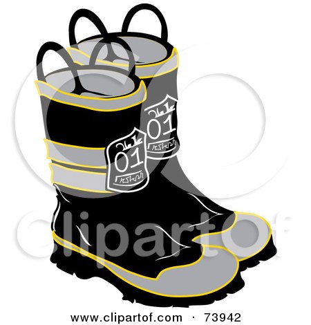 Royalty-Free (RF) Clipart Illustration of a Pair Of Black And Gray Firefighter Boots by Pams Clipart