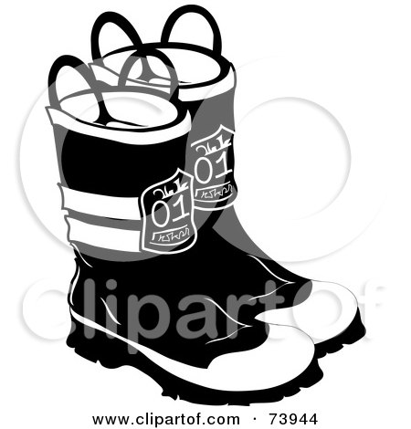 Royalty-Free (RF) Clipart Illustration of a Pair Of Black And White Firefighter Boots by Pams Clipart
