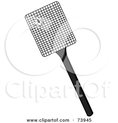 Royalty-Free (RF) Clipart Illustration of a Fly Splattered On A Black And White Swatter by Pams Clipart